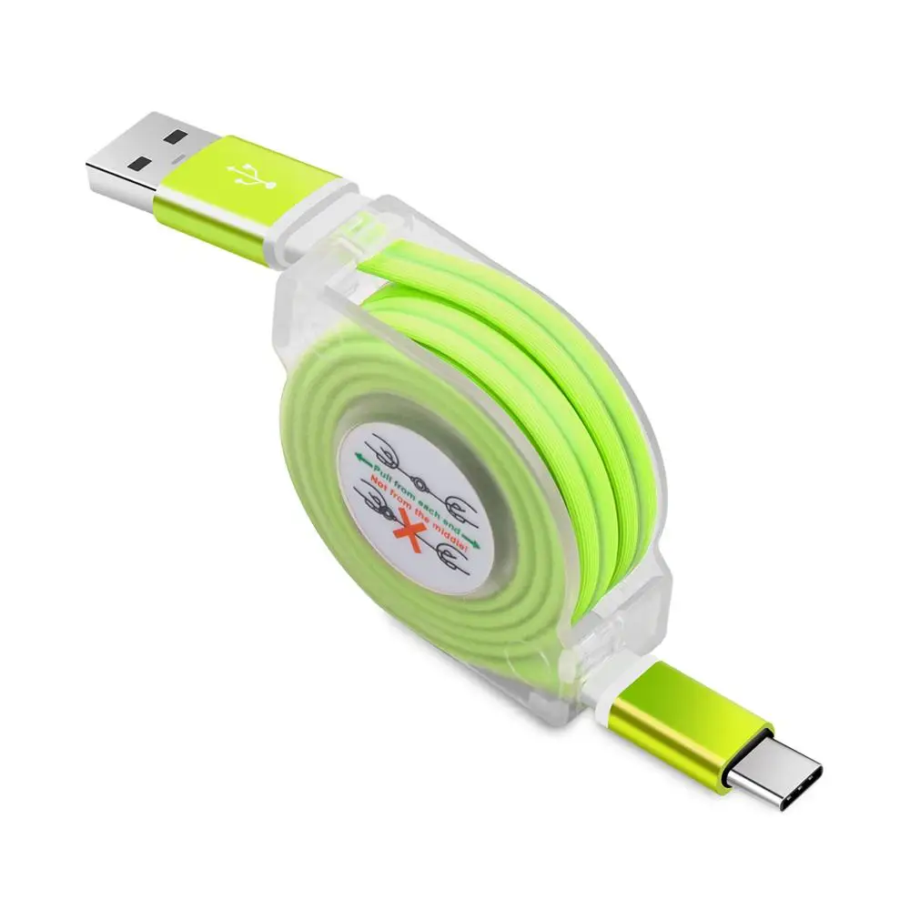 FONKEN Выдвижной usb type-C кабель 1 м портативный USB C телефонный кабель type-c Быстрая зарядка шнур быстрая передача данных аккуратные Мобильные кабели - Цвет: Зеленый