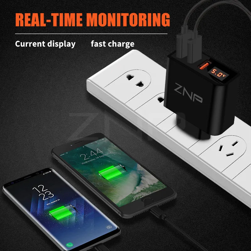 ZNP Универсальное зарядное устройство USB 15 Вт 5 В для iPhone XS Max X с европейской вилкой светодиодный дисплей для быстрой зарядки мобильного телефона для Samsug S10 Xiaomi huawei