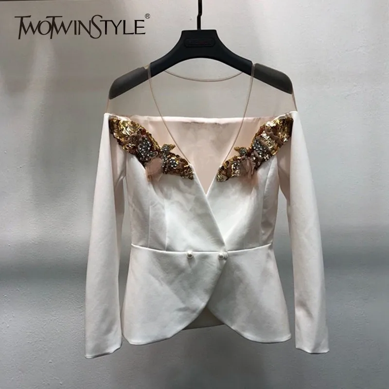 Женский сетчатый Блейзер TWOTWINSTYLE осенний черный блейзер с открытыми плечами