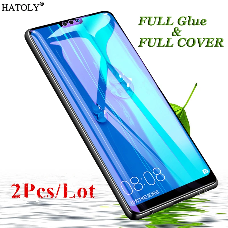 2 uds Huawei Y9 2019 de vidrio templado de vidrio para Huawei Y9 pel&iacute;cula de 2019 9H HD pegamento completa de la cubierta de Protector de pantalla para Huawei Y9 2019-0