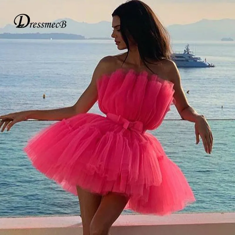 DRESSMECB без бретелек Сетчатое женское платье с открытой спиной сексуальное мини 2019