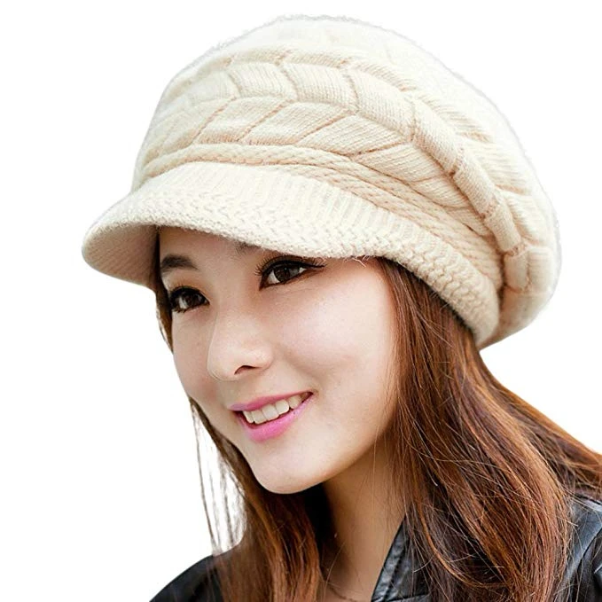 New beanie Elegant women's hat Knitted winter hat for the girl Cap Bow Autumn Ladies Female Fashion Beret Rabbit hair - Цвет: Beige