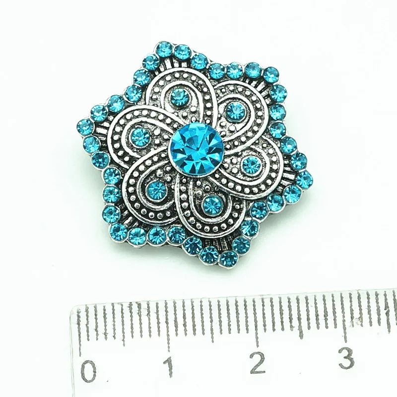 New Beauty Blue Flower rhinestone metal 25mm snap buttons fit 18mm jewelry wholesale KZ1517 | Украшения и аксессуары