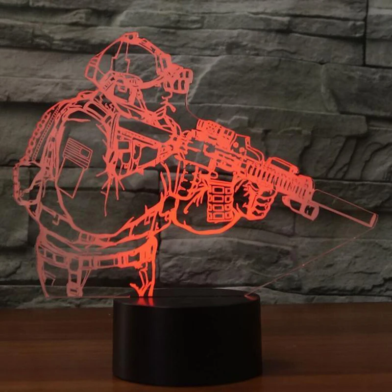 3D светодиодсветодиодный настольная лампа новинка акриловый солдат