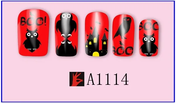 12 упак./лот переводка NAIL ART наклейки на ногти татуировки слайдера полное покрытие Хэллоуин Сова призрак вампира A1105-1116