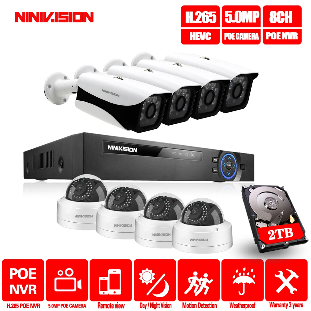 8CH 4MP/5MP POE Комплект H.265 CCTV безопасности до 16ch NVR наружная водонепроницаемая IP