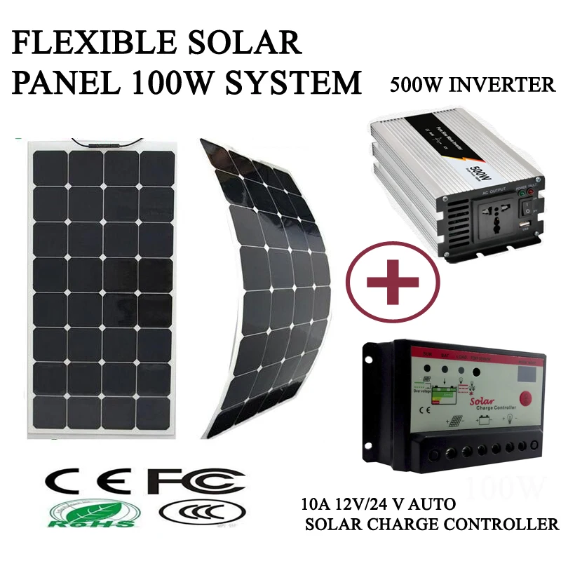 Комплект солнечных батарей 100 Вт с гибкой солнечной панелью контроллер заряда