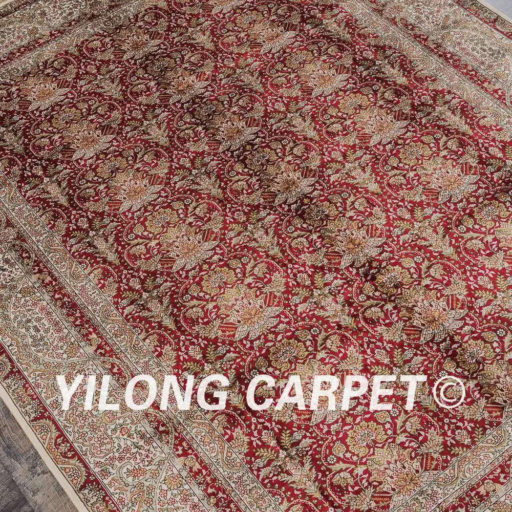 Yilong 5 'x 7' красный цвет простой дизайн искусственный Шелковый персиновый