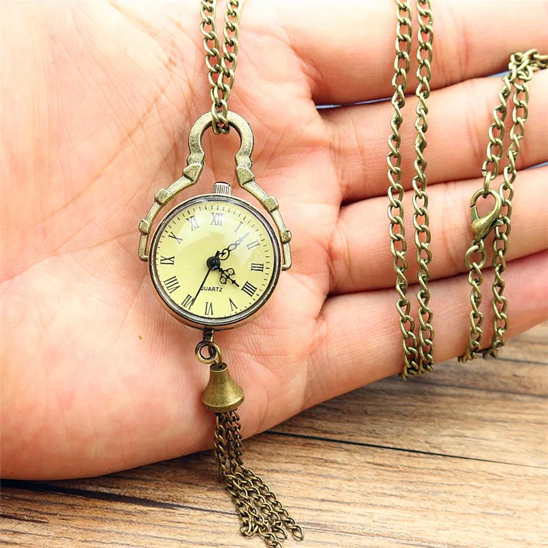 

Fashion Watches Retro Vintage Bronze Quartz Ball Glass Clock Pocket Watch Necklace Chain Steampunk wholesale unisex gift watch