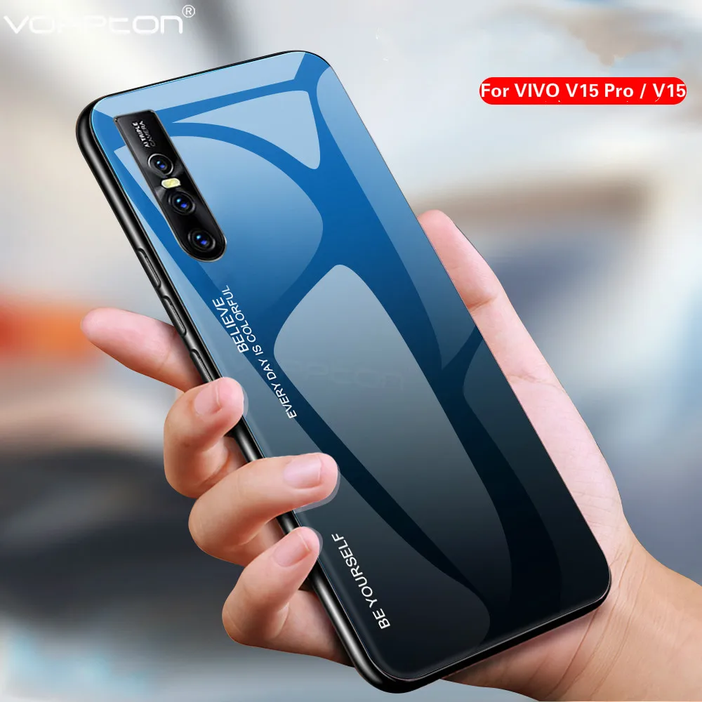 For VIVO V15 Pro Phone Case Gradient Tempered Glass Hard Soft TPU Silicone Frame Back Cover for |