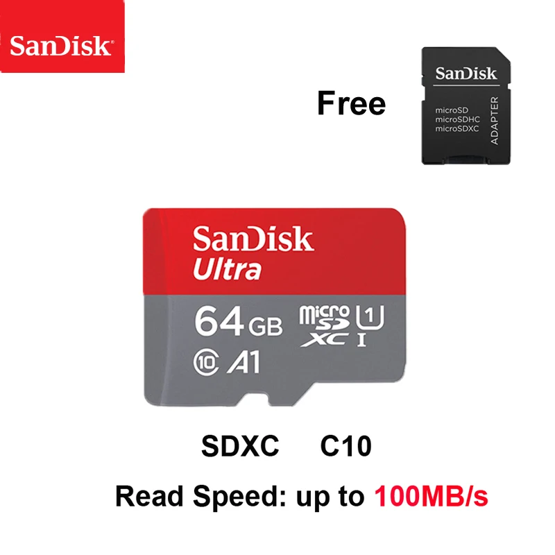 64GB Двойной Флеш-накопитель SanDisk Micro SD карта, 16 ГБ, 32 ГБ, 64 ГБ, 128 ГБ, карта памяти, Макс 98 МБ/с. C10 U1 A1 флеш-карта памяти Micro SD для телефона компьютера SDXC карты памяти SDHC - Емкость: 64GB