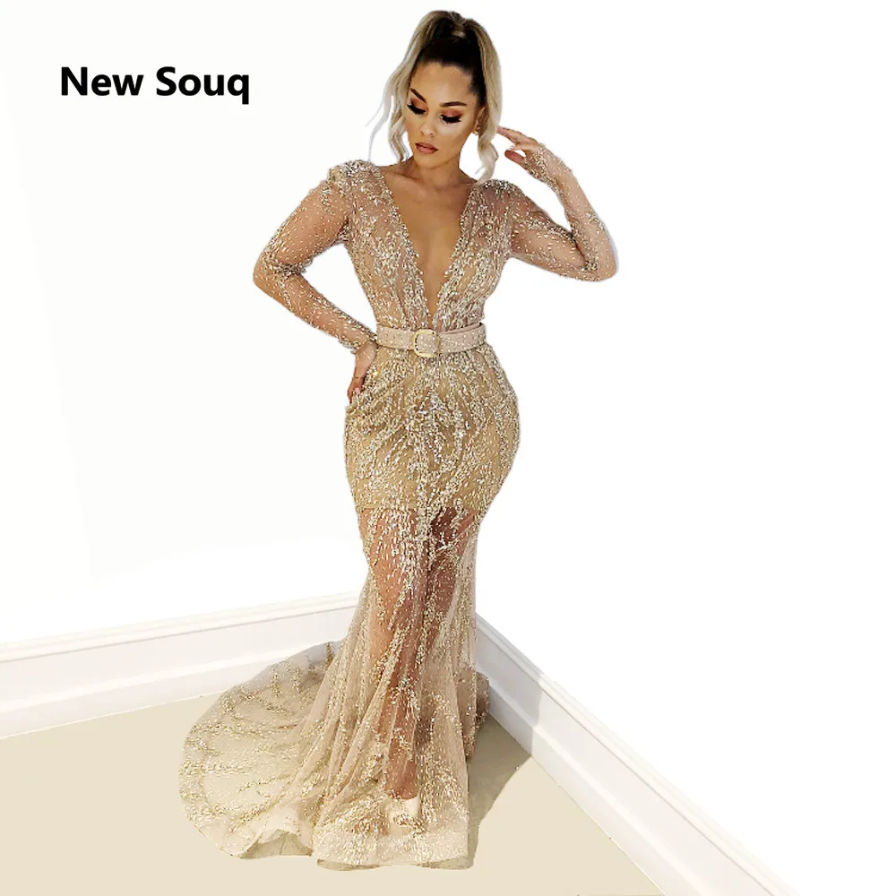 Сексуальная Иллюзия v-образным вырезом с длинными рукавами Русалка выпускное