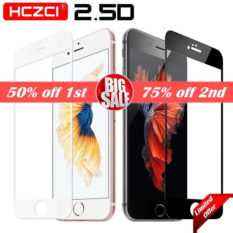 HCZCI 2.5D полное покрытие закаленное стекло для iPhone 7 8 6 6s Plus Защита экрана X XR XS Max 5 S SE