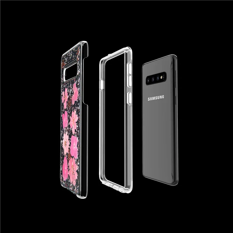 Модный Блестящий Прозрачный чехол из искусственной кожи с высушенным цветком