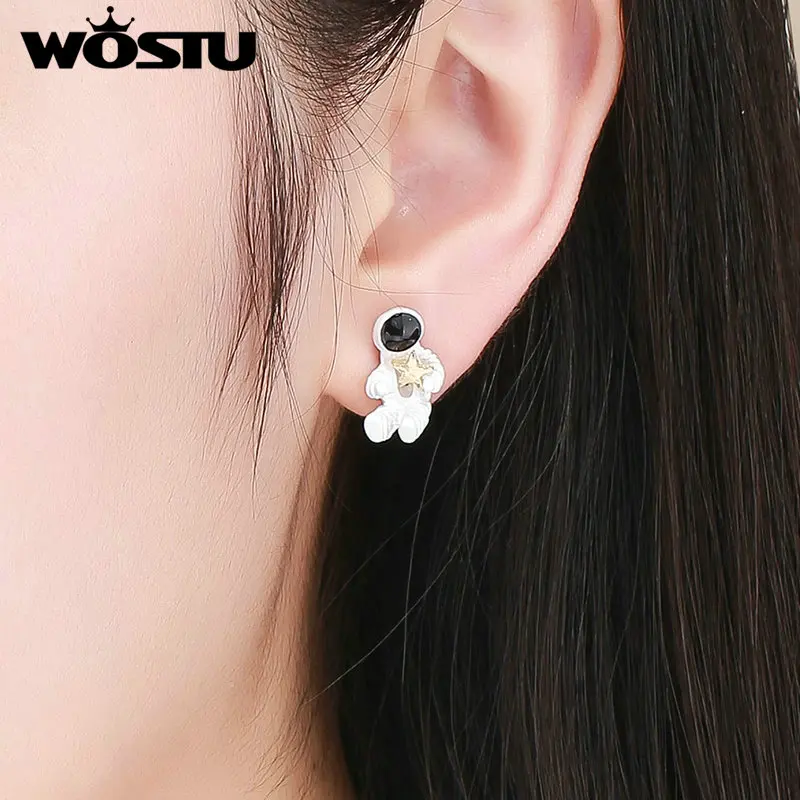 WOSTU, креативный дизайн, звездное небо, Космическая Звезда, асимметричный астронавт, маленькие серьги-гвоздики для женщин, девушек, корейский стиль, ювелирные изделия FOE034