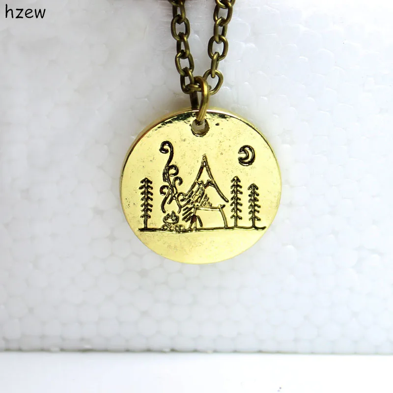 

hzew nature pendant Camping under a big bright moon Lover Gift Live the simple life Lovely Fashion mountain pendant necklace