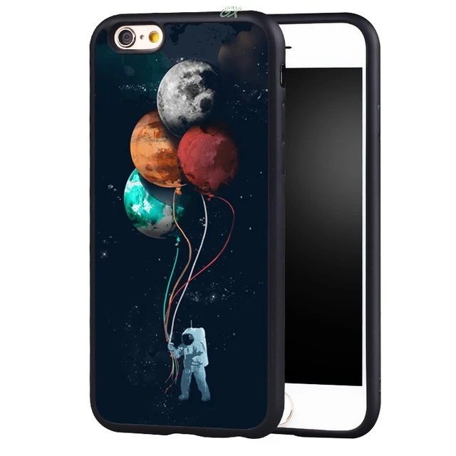 Космонавта Шар Печатных Черный кожи мобильного телефона чехлы для iPhone 6/6 S 7 Plus SE 5