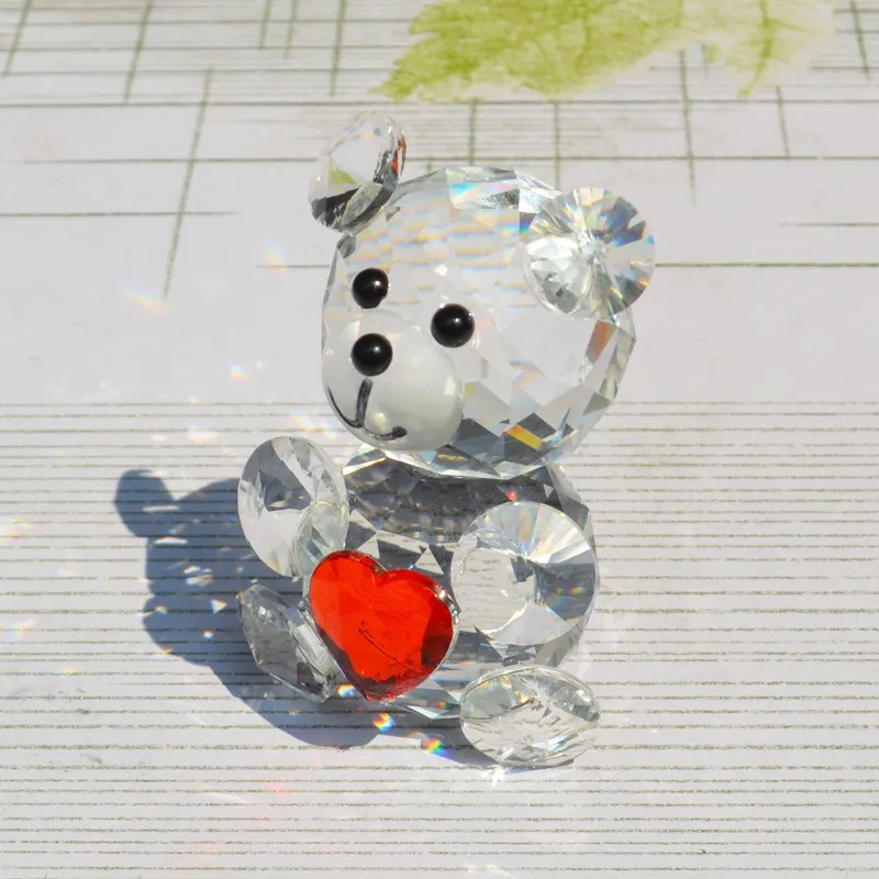 Хрустальный медведь с сердцем фигурки миниатюры винтажные кварцевые кристаллы