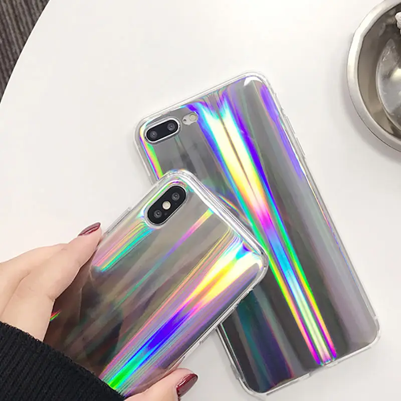 Цветной лазерный чехол для телефона iphone X, 5, 7, 8, 6, 6S Plus, крутой Радужный блестящий чехол, мягкая задняя крышка из ТПУ, чехол