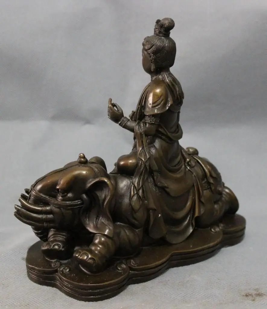 4024++Chinese Buddhism Pure Bronze Kwan-Yin GuanYin Buddha Ride Elephant Statue | Дом и сад