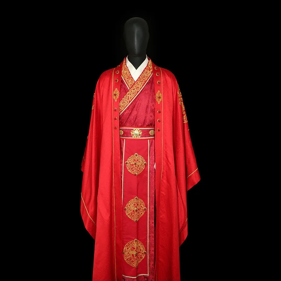 Красный свадебный костюм Hanfu комплекты для жениха и невесты оригинальная версия