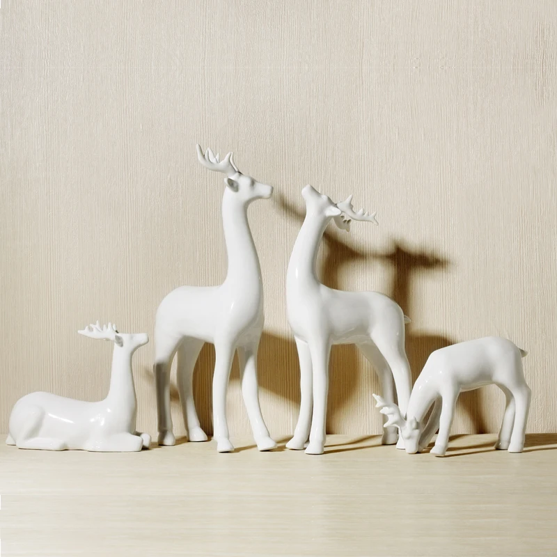 Китайские белые фигурки оленя украшения для дома и офиса стильная