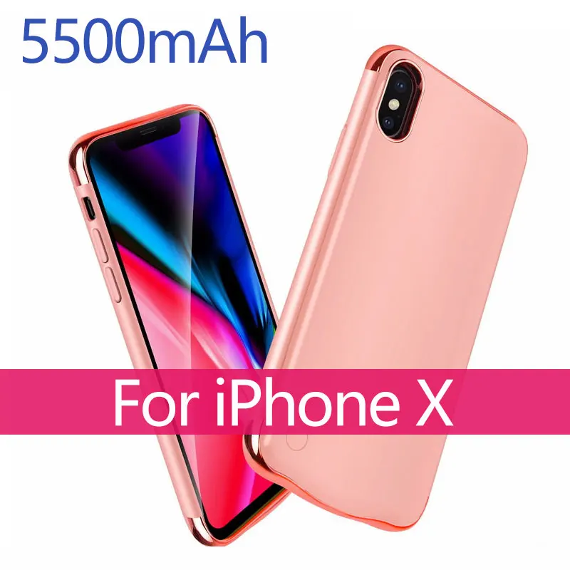 Rosy Gold Батарея чехол для iPhone X XR XS xsmax 5500/6000 мА/ч, внешняя Батарея Зарядное устройство чехол резервного копирования Мощность банк Портативный Мощность зарядный чехол - Цвет: Rosy Gold