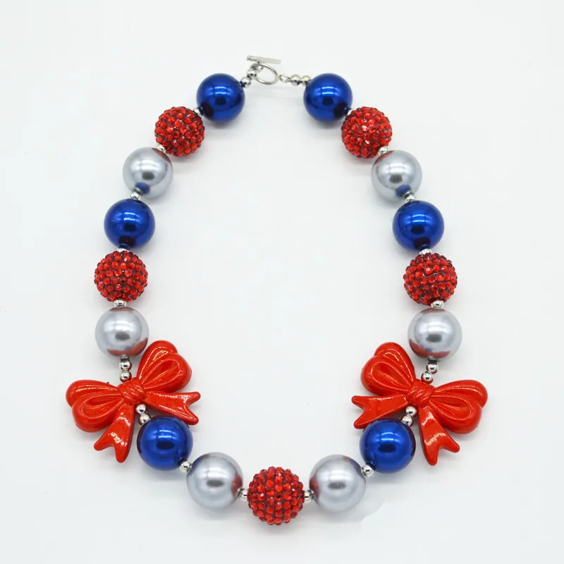 

wholesal5PCS Girls Red Bow Chunky Necklace New Fashion Princess Bubblegum Necklaces Kids Party Jewelry Children Chunky Necklace