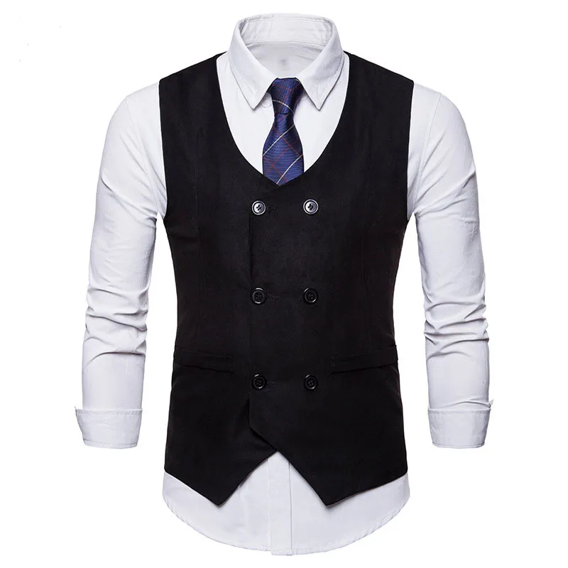 Мужской черный двубортный замшевый жилет 2019 модный костюм для жениха на свадьбу