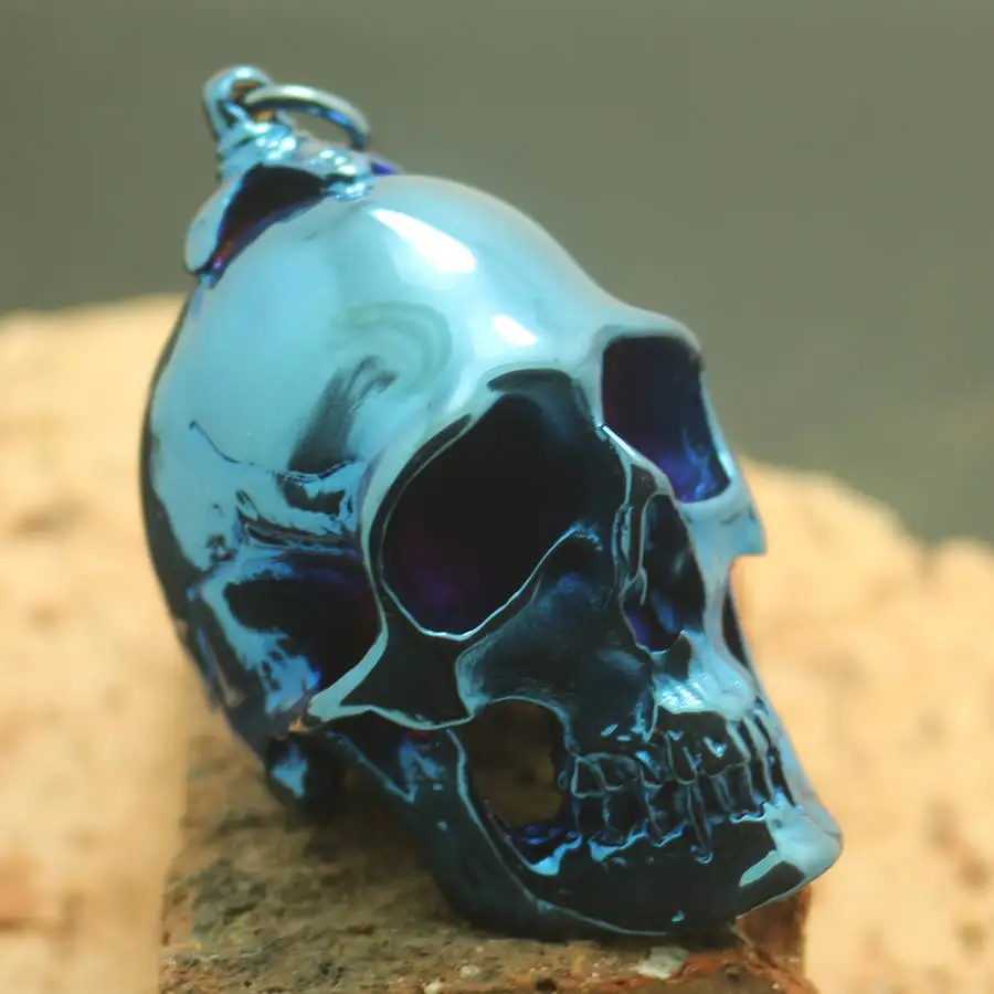 

Cool Huge Heavy Big Biker Blue Skull Pendant Chain