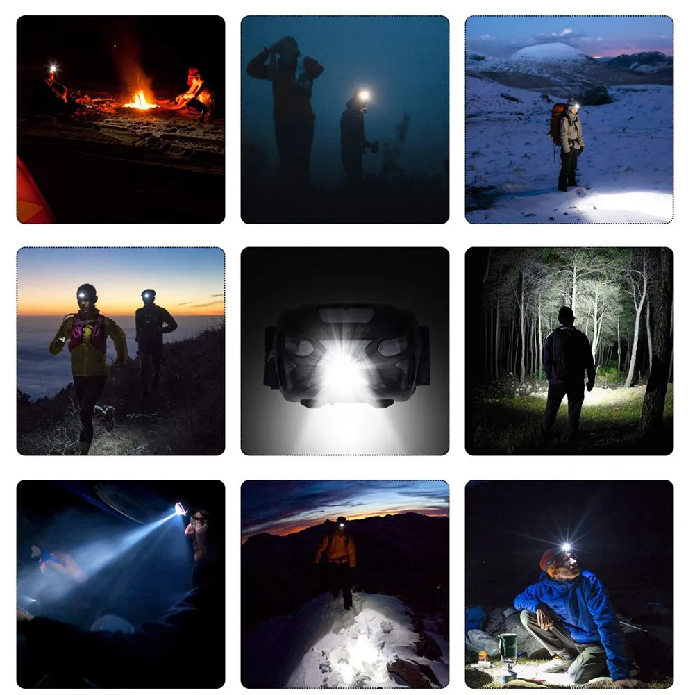 Горячая светодиодная фара USB Перезаряжаемый датчик предупреждение красный свет