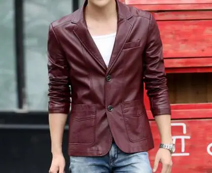 

M-3XL / HOT / Spring Men's New Fashion Suit collar slim single breasted PU jacket
