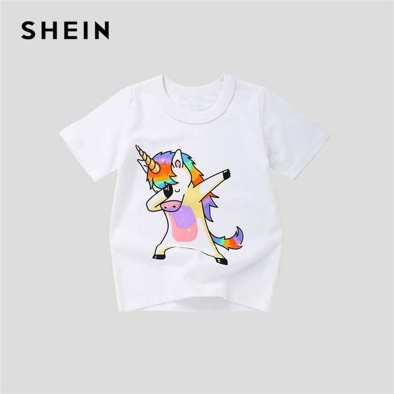 SHEIN/белая Повседневная Милая футболка с принтом животных для маленьких мальчиков топы для девочек г. Летние футболки с короткими рукавами для девочек Футболка с рисунком