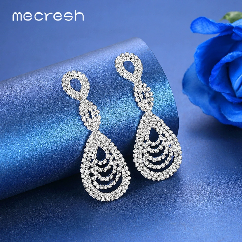 Женские серьги серебряного цвета Mecresh 888 Стразы свадебные украшения уникальный