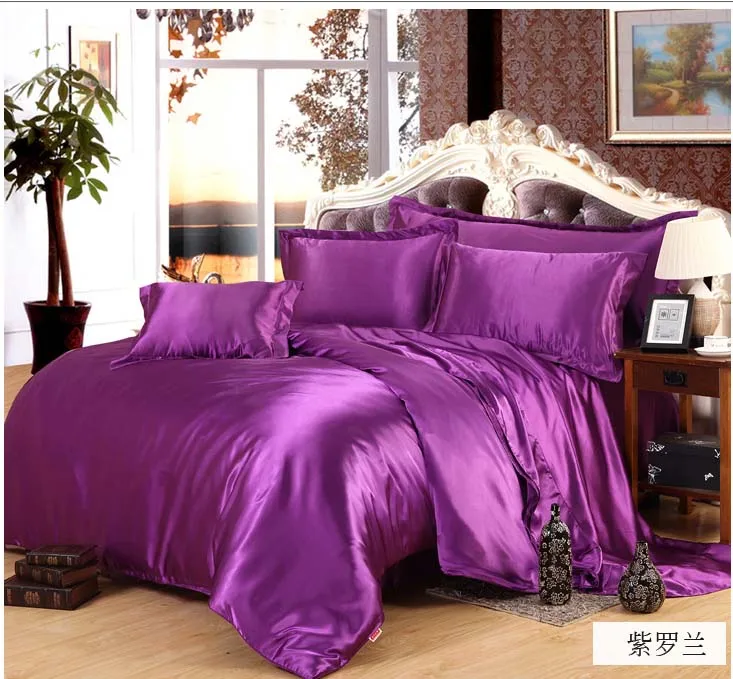 Комплект роскошного шелкового постельного белья фиолетового цвета из 3/4 шт. с