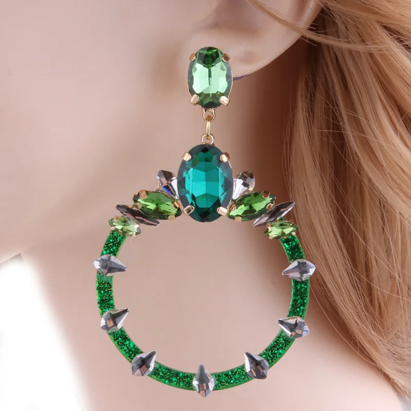 Женские серьги-подвески NeeFu Длинные круглые серьги из полимера с кристаллами