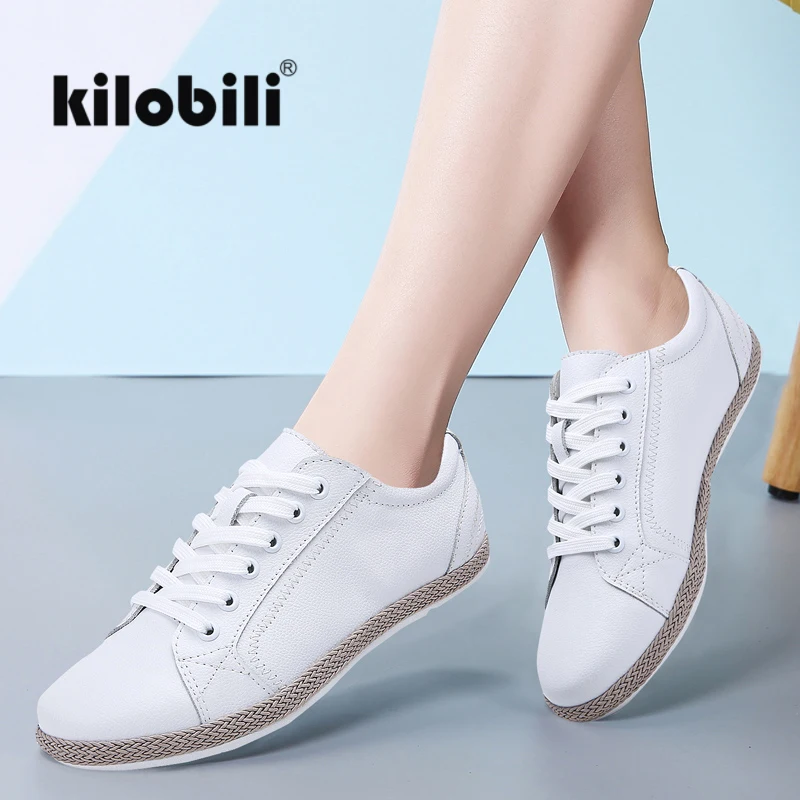 Туфли-лодочки kilobili женские кожаные кроссовки на шнуровке круглый носок плоская