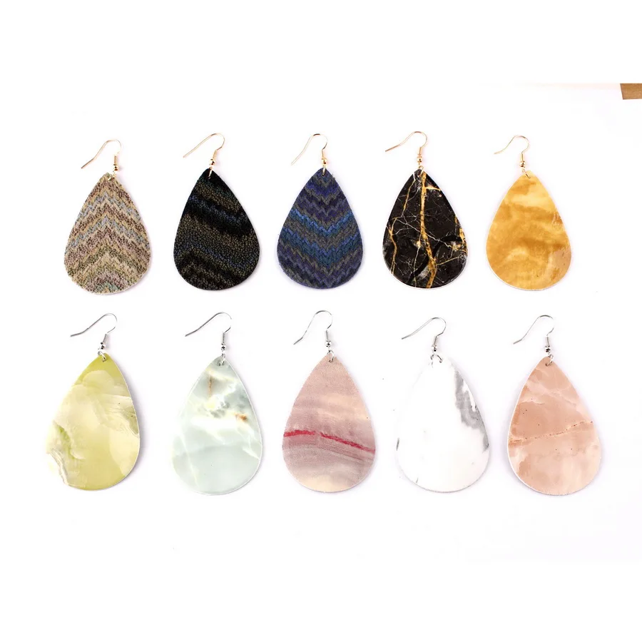 

Marbling Teardrop Leather Dangle Earrings for Women Marble Teardrop Dangle Drop Leather Earrings BOHO Trendy Jewelry Gift Women