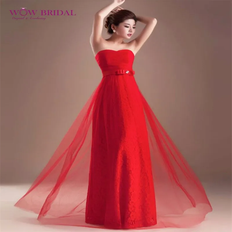 Wowbridal Бордовый Красный Милая Кружева Этаж Длина Линии Вечернее Платье с Открытой