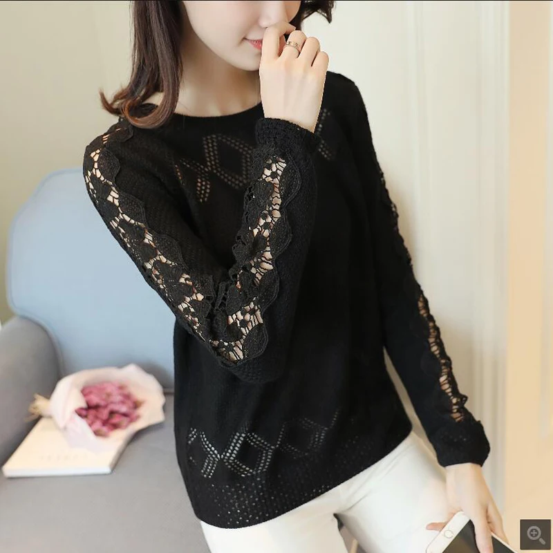 Women long-sleeve thin sweater openwork 2018 spring and summer female knitted tops teenager girl fashion Korean style pullover | Женская