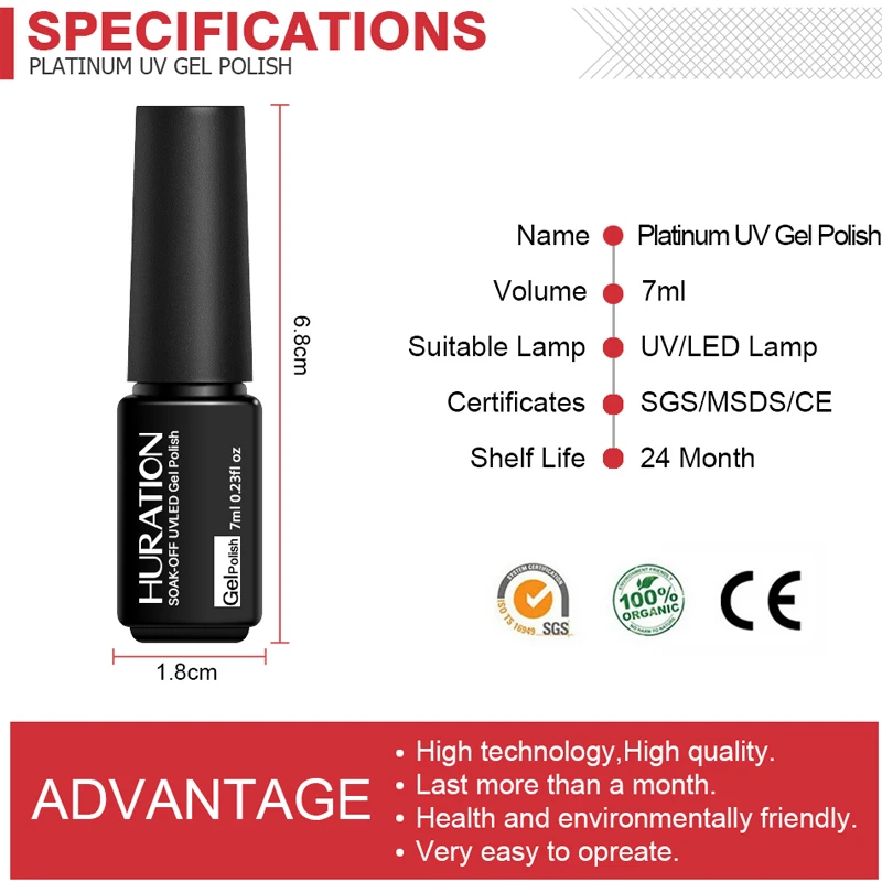 Huration Платиновый гель Лак 12 цветов Набор LED ультрафиолетовый с блестками Vernis лак