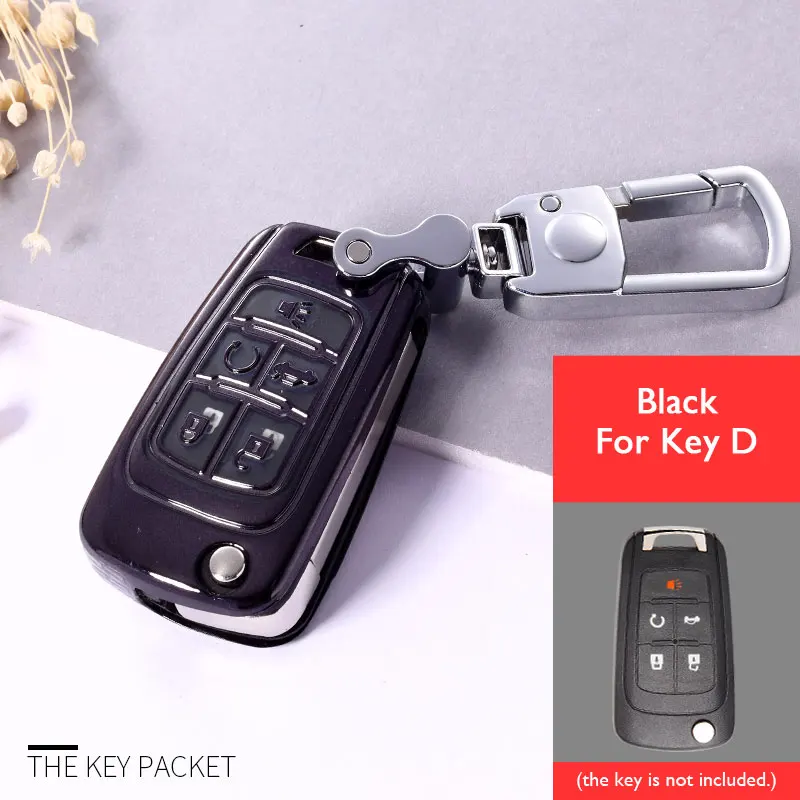 Black for Key D Автомобильный чехол для ключей, пульт дистанционного управления, брелок для Chevrolet Cruze Equinox Impala Malibu Sonic/Buick Cascada Encore LaCrosse Regal Verano - Название цвета: Black for Key D