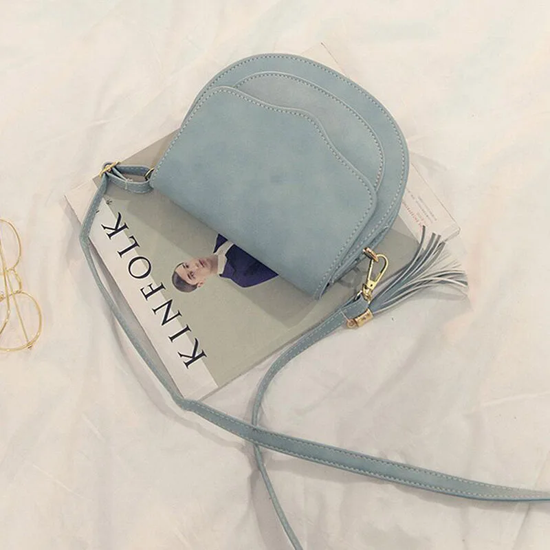 New Arrival Women Preppy Style Circular Shoulder Bags Korean Tassel Woman Messenger Bag Girl's Small Saddle Cross Body | Багаж и сумки