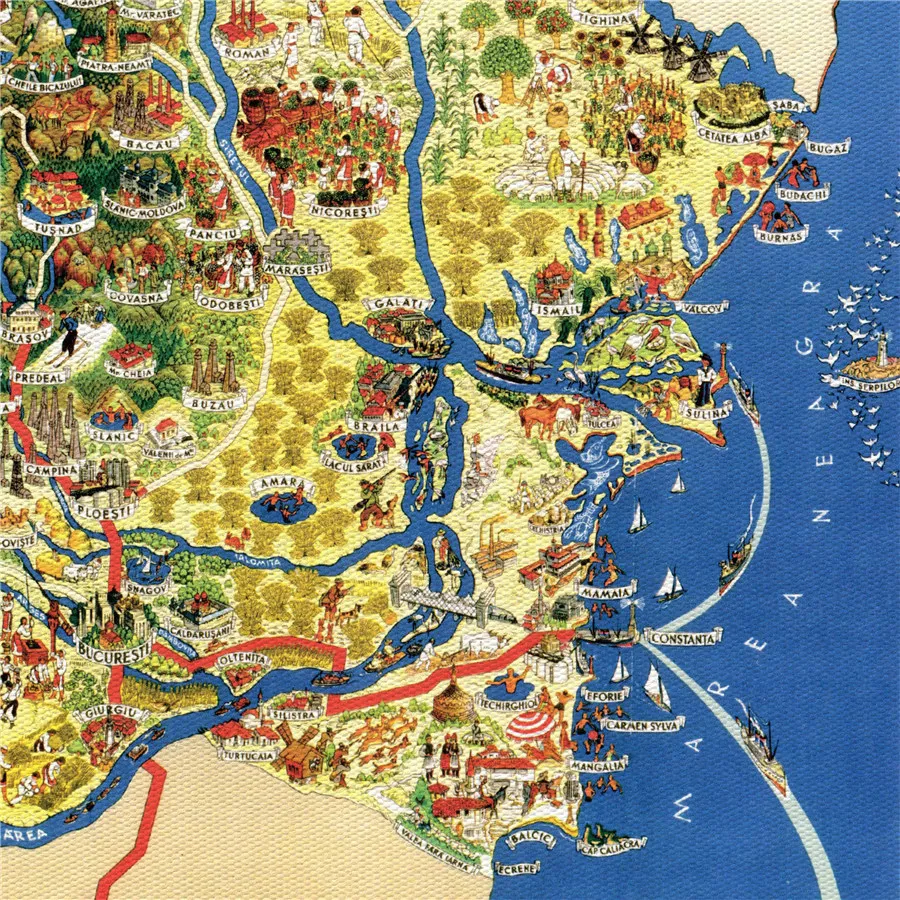 Винтажная румынская карта цветная Картина на холсте кафе бар паб домашний декор