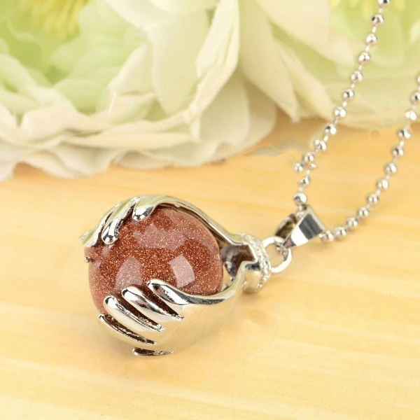 Cuddle Fenlu Stylish A Pearl in The for Palm Style Pendant Necklace - Reddish Brown + Silver |