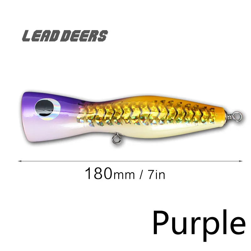 Leaddeers 120 г Topwater деревянный Поппер GT поверхность выскакивающая приманка Deep Sea Chugger приманки для рыбалки на лодке для открытого океана рыболовный троллинг - Цвет: Фиолетовый