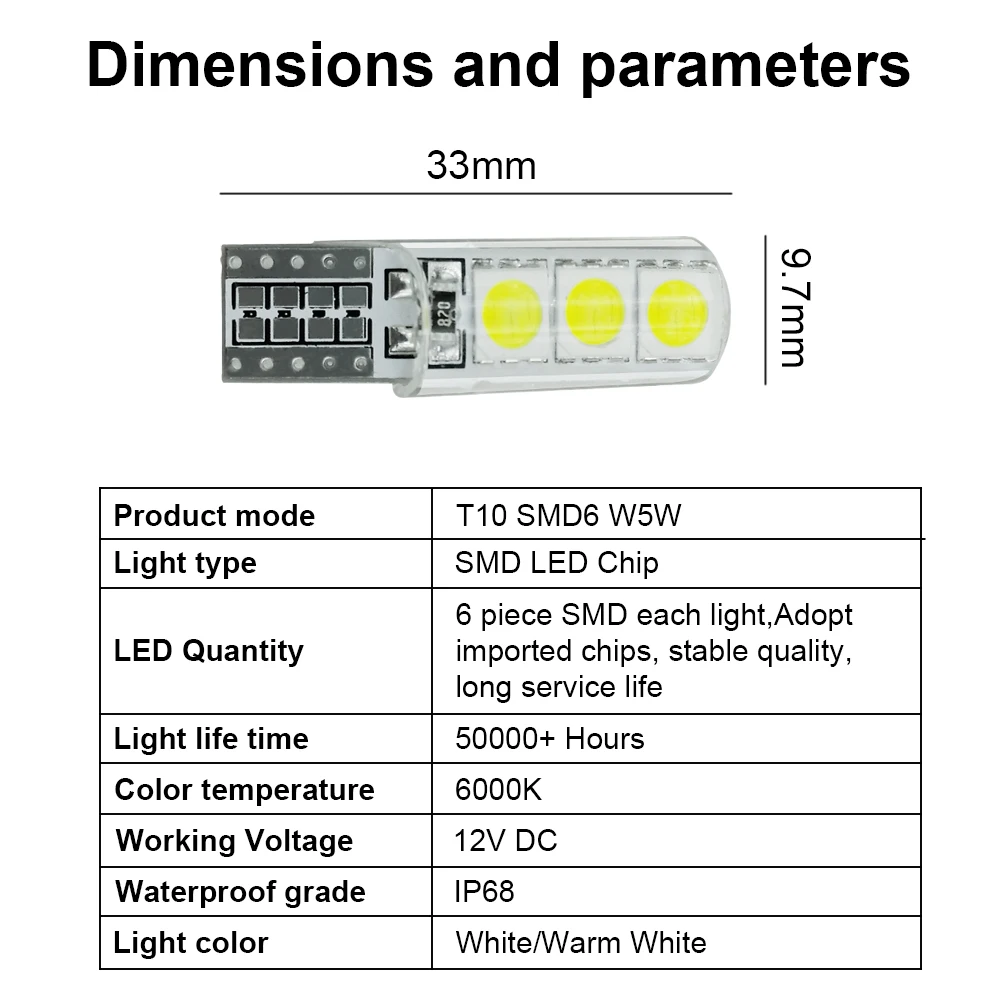 Roadsun 10 шт. Авто T10 Led W5W 194 SMD6 двери автомобиля сигнальная Лампа Купол Чтение номерного знака светильник лампы автомобиля Средства для укладки волос