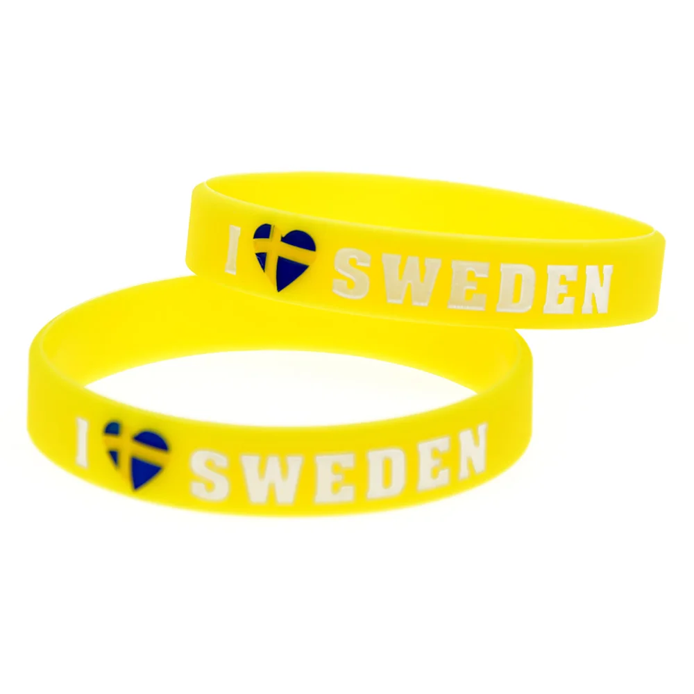 OBH 2 шт Debossed I Love Sweden с флагом силиконовый резиновый браслет