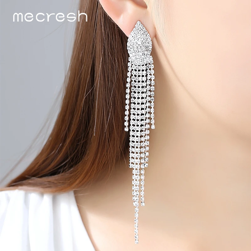 Длинные серьги Mecresh золотого цвета с кисточками для женщин свадебные ювелирные