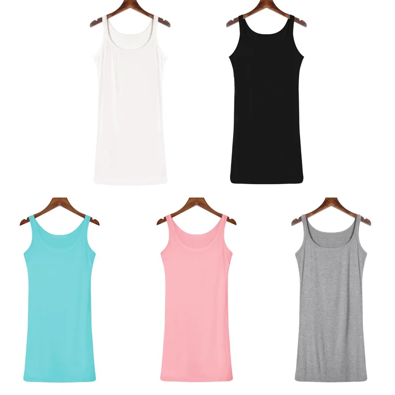 Однотонная женская длинная Облегающая майка летняя